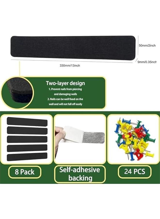 HOOKOR 8 Pack Felt Pin Board Bar Bulletin Board, Self-Adhesive Bulletin Board Bar Strips, Cork Boards for Walls with 24 Pushpins, For Paste Notes, Photos, Bedrooms Offices Home Decoration (Black)  - Image 3