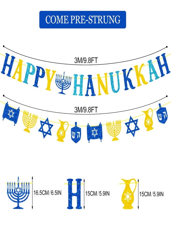 PTFNY Glittery Happy Hanukkah Decorations Banner Chanukah Festival Party Decorations for Jewish Judaism Hanukkah Chanukah Passover Shabbat Decor - Image 2