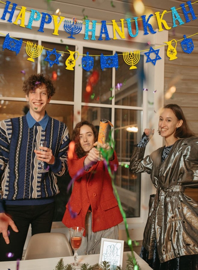 PTFNY Glittery Happy Hanukkah Decorations Banner Chanukah Festival Party Decorations for Jewish Judaism Hanukkah Chanukah Passover Shabbat Decor - Image 4