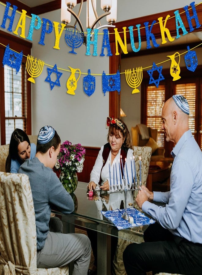 PTFNY Glittery Happy Hanukkah Decorations Banner Chanukah Festival Party Decorations for Jewish Judaism Hanukkah Chanukah Passover Shabbat Decor - Image 5