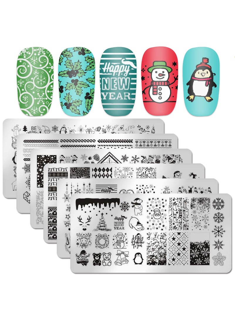 DANNEASY - Nail Stamping Plate Christmas DANNEASY 6 Pieces Nail Stamp Nail Art Stencils Winter Holiday Nail Template Plate Stamping For Nails Chic Series - Image 1