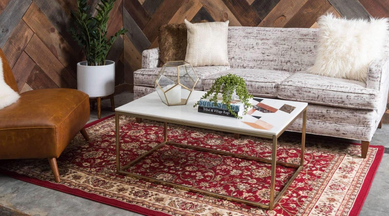 Unique Loom Sialk Hill Collection Area Rug - Washington (5' 3" x 8' Rectangle, Burgundy/ Cream) - Image 2