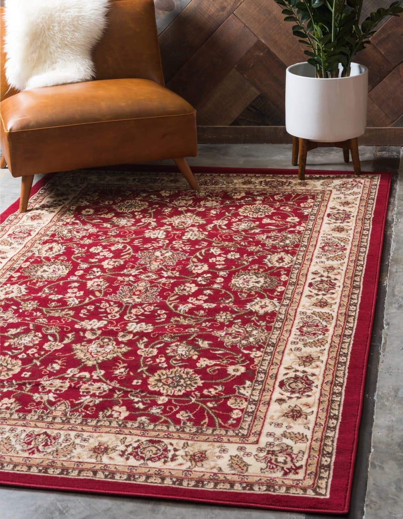 Unique Loom Sialk Hill Collection Area Rug - Washington (5' 3" x 8' Rectangle, Burgundy/ Cream) - Image 1