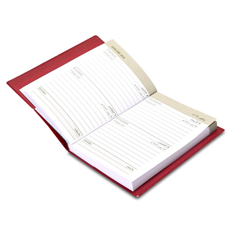 FIS 2026 Pocket Diary, 75x105mm Pocket Size, Soft PVC Jacket Cover, 2 Days a Page Format, Arabic/English, 60gsm White Paper, Maroon Cover - FSDI09AE26MR - Image 3
