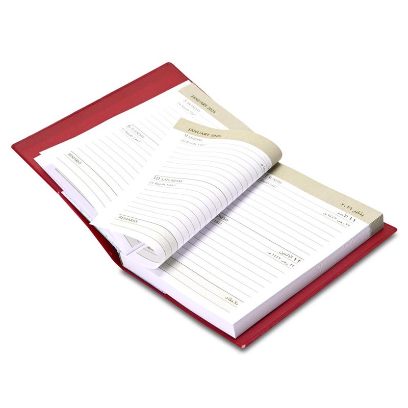 FIS 2026 Pocket Diary, 75x105mm Pocket Size, Soft PVC Jacket Cover, 2 Days a Page Format, Arabic/English, 60gsm White Paper, Maroon Cover - FSDI09AE26MR - Image 4