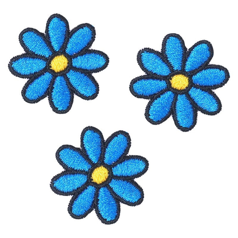 Octory 3 PCS Daisy Iron On Patches Embroidered Patch Saw OnIron On Applique for Jeans Hats Bags Blue