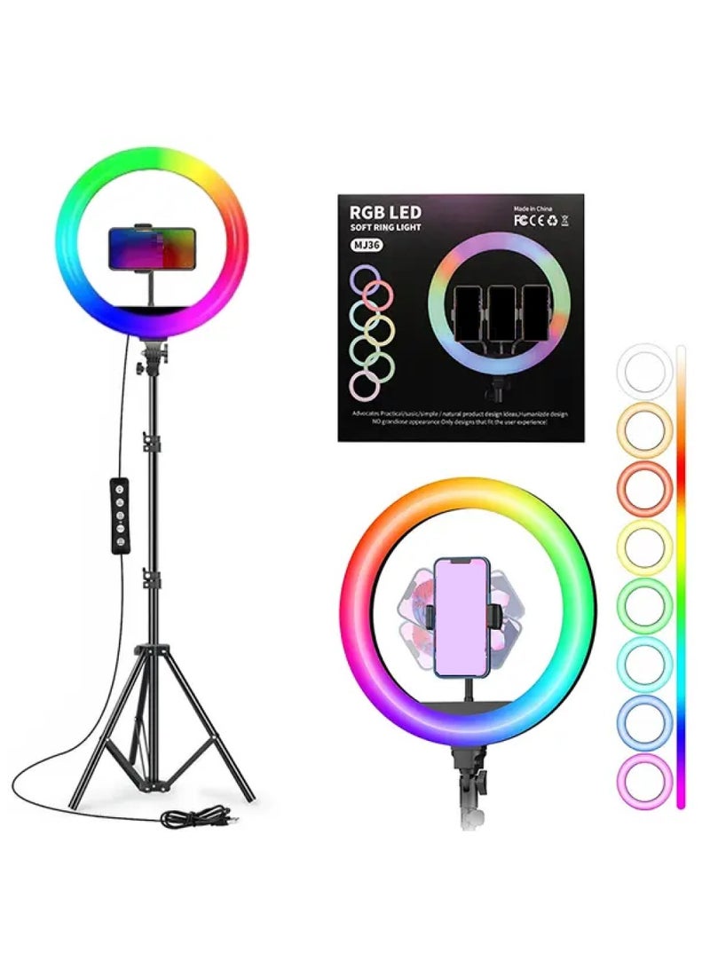 RGB MJ-36 RGB LED Soft Ring Light With Phone Tripod Stand For Camera Smartphones Shooting Vlogging And Reels - Image 1
