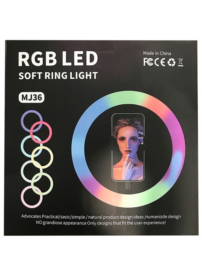 RGB MJ-36 RGB LED Soft Ring Light With Phone Tripod Stand For Camera Smartphones Shooting Vlogging And Reels - Image 2