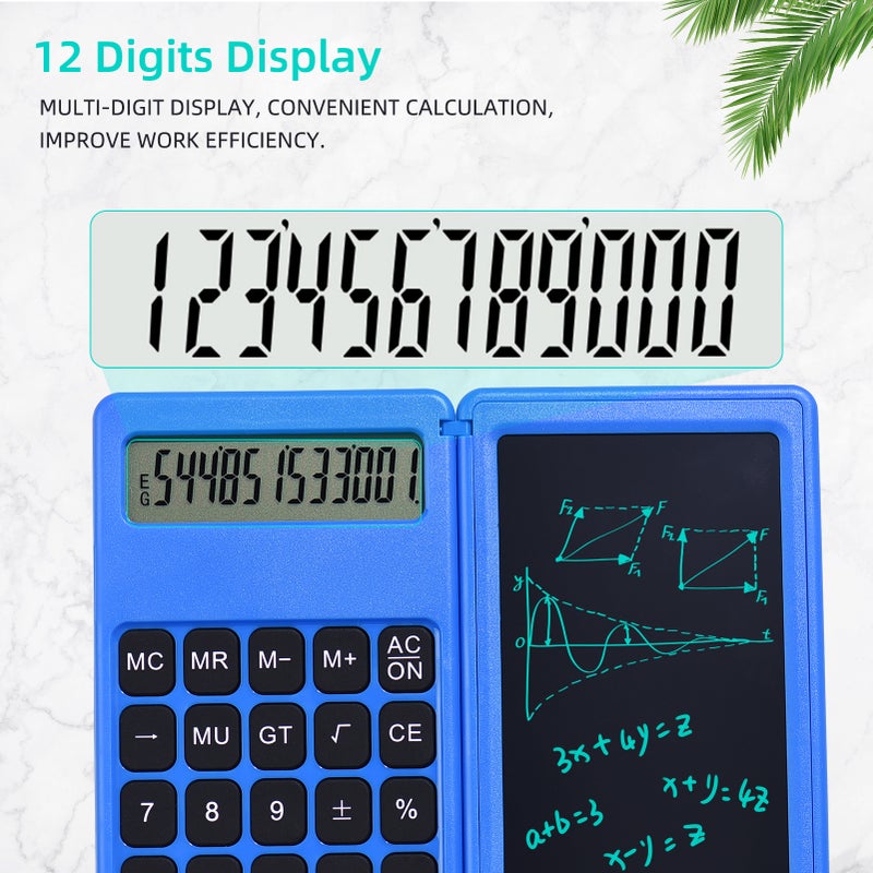 Foldable Calculator & 6 Inch LCD Writing Tablet Digital Drawing Pad 12 Digits Display with Stylus Pen Erase Button for Children Adults Home Office School Use - Image 4