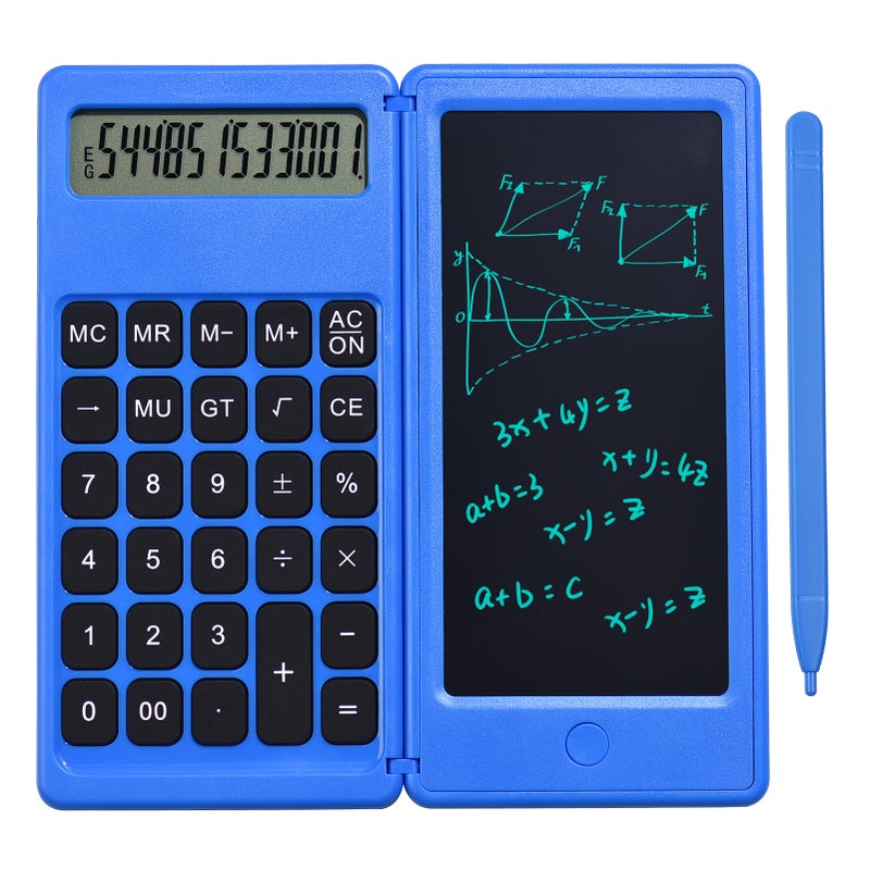 Foldable Calculator & 6 Inch LCD Writing Tablet Digital Drawing Pad 12 Digits Display with Stylus Pen Erase Button for Children Adults Home Office School Use - Image 1