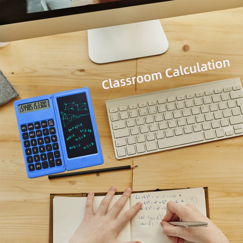 Foldable Calculator & 6 Inch LCD Writing Tablet Digital Drawing Pad 12 Digits Display with Stylus Pen Erase Button for Children Adults Home Office School Use - Image 2
