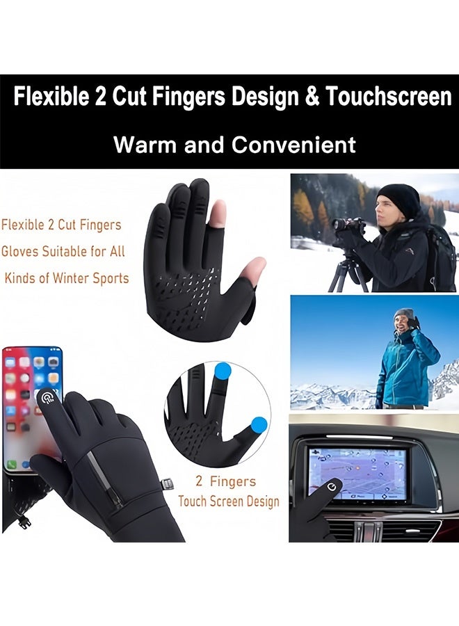 قفازات خريف وشتاء للجنسين بدون أصابع مع سحاب وتصميم شاشة تعمل باللمس ومقاومة للبرد والرياح ومقاومة للماء  قفازات رياضية للصيد والجري وركوب الدراجات والتزلج وركوب الخيل والقيادة والمشي لمسافات طويلة والاستخدام اليومي، أسود - Image 3