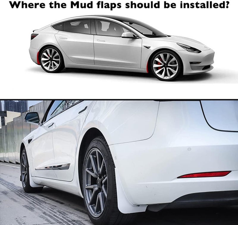 Wocch Mud Flaps for Tesla Model 3 (2016-2022) - Set of 4 White Splash Guards - Image 3