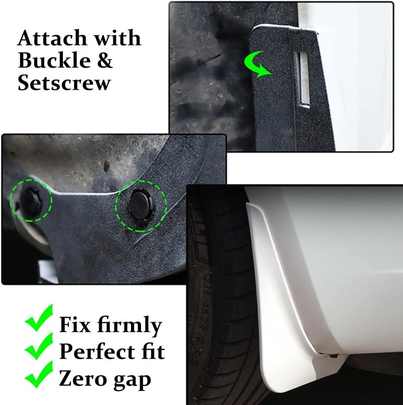 Wocch Mud Flaps for Tesla Model 3 (2016-2022) - Set of 4 White Splash Guards - Image 5