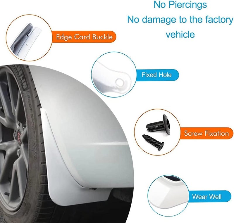 Wocch Mud Flaps for Tesla Model 3 (2016-2022) - Set of 4 White Splash Guards - Image 4