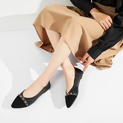 BABUDOG Women's Black Flats Shoes,White Dress Shoes for Women,Crimping Faux Suede Ballet Flats Comfortable(Black.US7.5) - Image 2