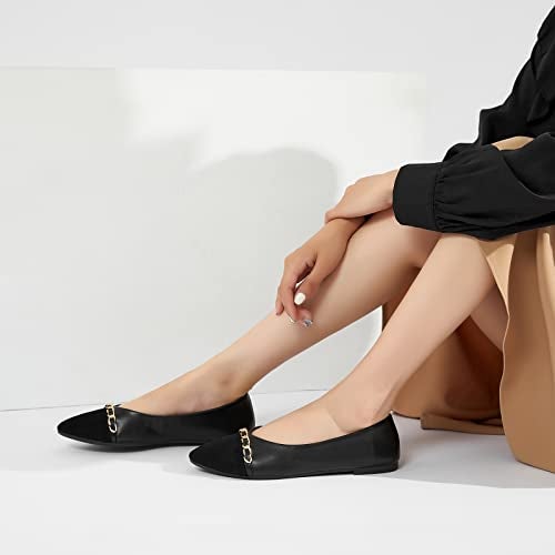 BABUDOG Women's Black Flats Shoes,White Dress Shoes for Women,Crimping Faux Suede Ballet Flats Comfortable(Black.US7.5) - Image 3