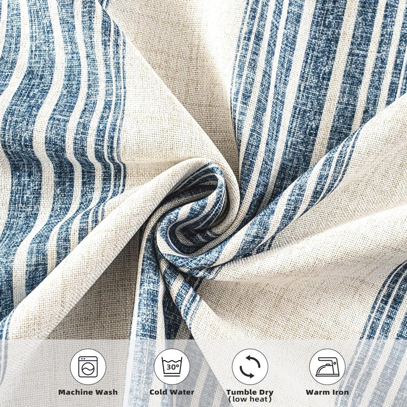 DriftAway Chris Linen Blackout Curtains with Thermal and Sound Reducing Layer 84 Inches Long for Bedroom Striped Printed Drapes Thermal Insulated Lined Window Treatments for Living Room Jean Navy - Image 4