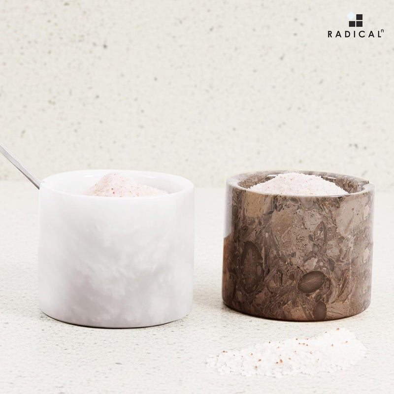 RADICALn Daily use improved quality White & Oceanic Marble Salt Cellar Set of 2 with Tray & Lids, 3 Inch Handmade Natural Stone Salt & Spice Containers for Kitchen Countertop Storage, Luxury Kitchen Decor Accessory Multi stock guarantee supply - Image 5