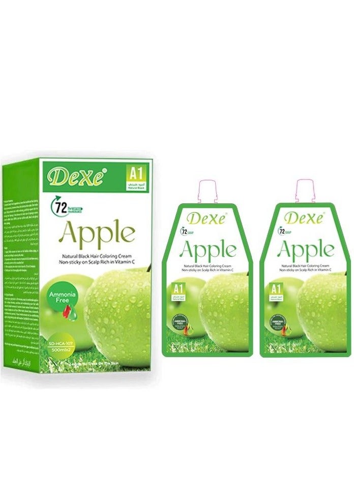 dexe apple natural black hair colorng cream non sticky on scalp rich in vitamin C 2*500 ml - Image 1