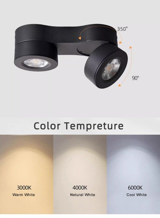 2 طريقة أضواء كاشفة LED للسقف 2 * 10 واط أبيض دافئ مع رؤوس سبوتات دوارة، شريط إضاءة حائط بزاوية سوداء ساطعة قابلة للتعديل للداخلية للصالة، المطبخ، غرفة المعيشة، غرفة النوم، المدخل  - Image 4