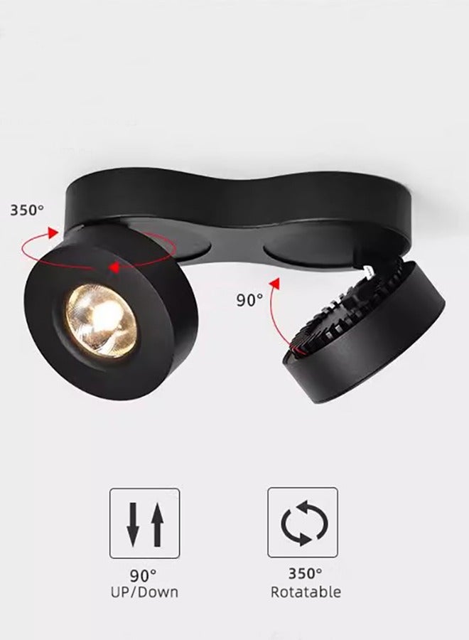 2 طريقة أضواء كاشفة LED للسقف 2 * 10 واط أبيض دافئ مع رؤوس سبوتات دوارة، شريط إضاءة حائط بزاوية سوداء ساطعة قابلة للتعديل للداخلية للصالة، المطبخ، غرفة المعيشة، غرفة النوم، المدخل  - Image 2