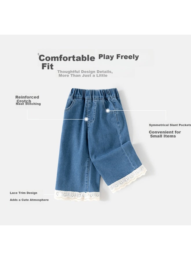 Benhedi Banxidi Girls' Pants Spring New Stylish Baby Casual Pants Spring And Autumn Wide-leg Children's Straight-leg Jeans - Image 1