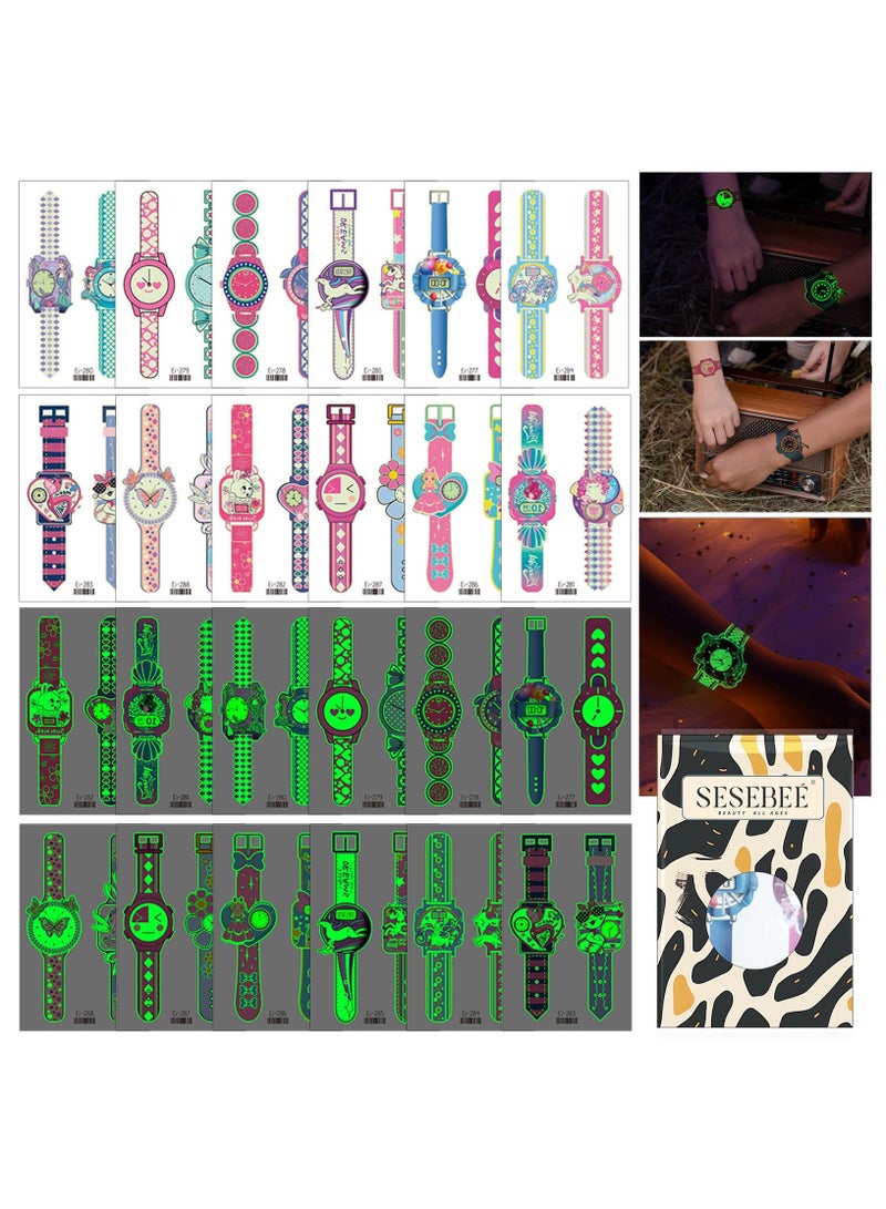 SYOSI Watch Tattoos Luminous for Kids, 24PCS Kids Unicorn Glow Tattoo, Boys and Girls Glow Tattoo Stickers, Waterproof Glow Tattoo Stickers, Kids Party Favours, Birthday Party Favors Goodie Bag Fillers - Image 1