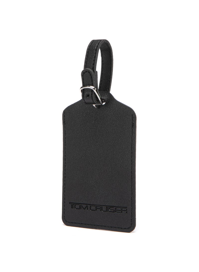 TOM CRUISER PU Luggage Tag, Travel ID Tag with Privacy Flap, Address Card, Reinforced Stitching & Secure Buckle Attachment Strap, Black - Image 1