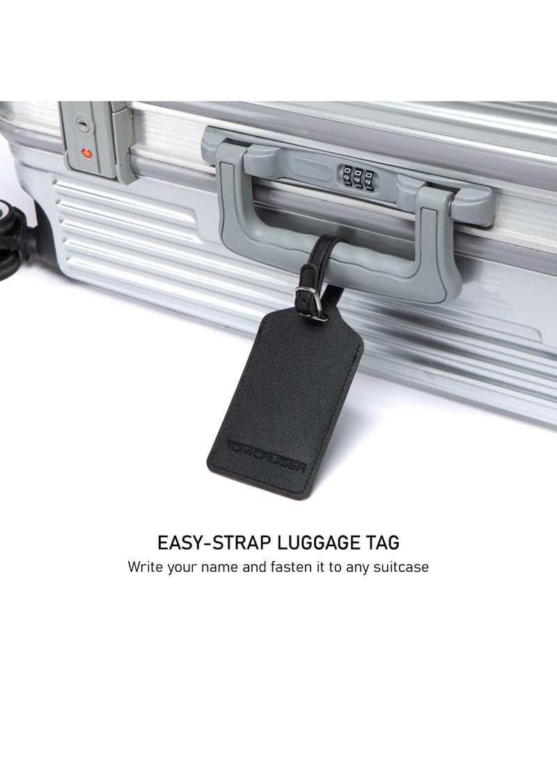 TOM CRUISER PU Luggage Tag, Travel ID Tag with Privacy Flap, Address Card, Reinforced Stitching & Secure Buckle Attachment Strap, Black - Image 3