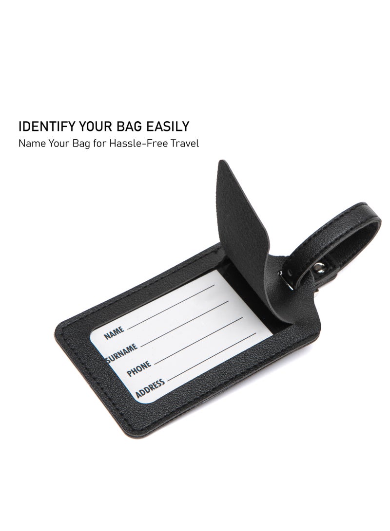 TOM CRUISER PU Luggage Tag, Travel ID Tag with Privacy Flap, Address Card, Reinforced Stitching & Secure Buckle Attachment Strap, Black - Image 2