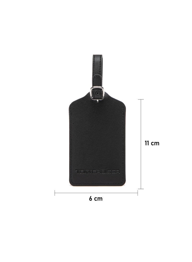 TOM CRUISER PU Luggage Tag, Travel ID Tag with Privacy Flap, Address Card, Reinforced Stitching & Secure Buckle Attachment Strap, Black - Image 4