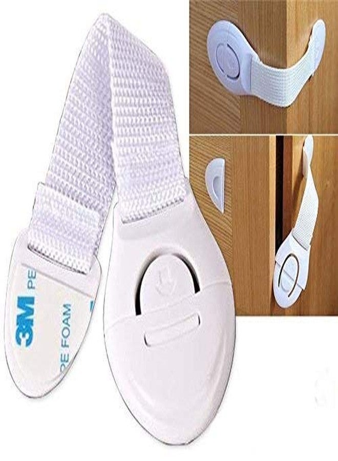 Inditradition Baby Safety Drawer & Door Strap Locks | Multi-Places Use, Adjustable Latches, Push Button (White) (Pack of 4) - Image 1