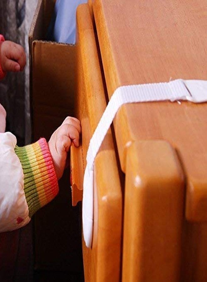 Inditradition Baby Safety Drawer & Door Strap Locks | Multi-Places Use, Adjustable Latches, Push Button (White) (Pack of 4) - Image 3