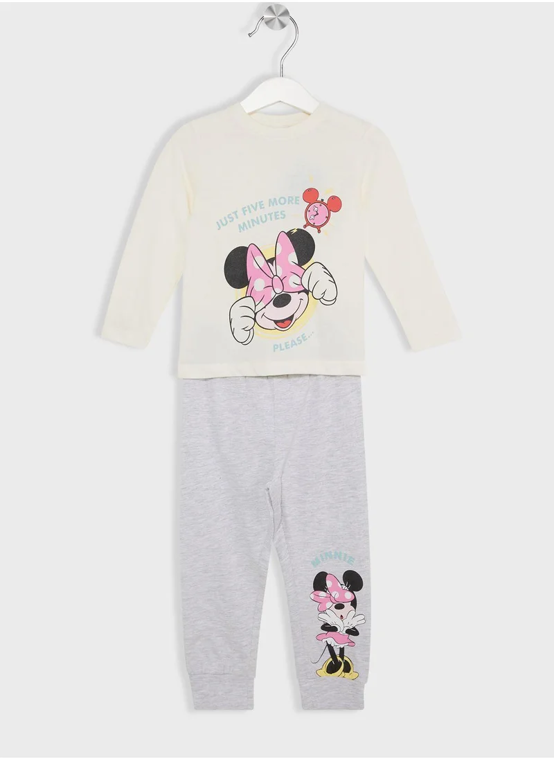 FAN MANIA Kids Minnie Mouse Printed T-Shirt & Pyjama Set