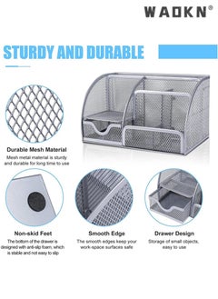WAOKN Desk Organizer Office Accessories, Multi-Functional Mesh Desk Organizer Pen Holder Organizers Set with 6 Compartments and 1 Drawer for Home, Office, School, Workshop, Kitchen (sliver)  - Image 2