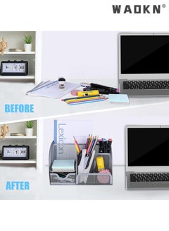 WAOKN Desk Organizer Office Accessories, Multi-Functional Mesh Desk Organizer Pen Holder Organizers Set with 6 Compartments and 1 Drawer for Home, Office, School, Workshop, Kitchen (sliver)  - Image 3