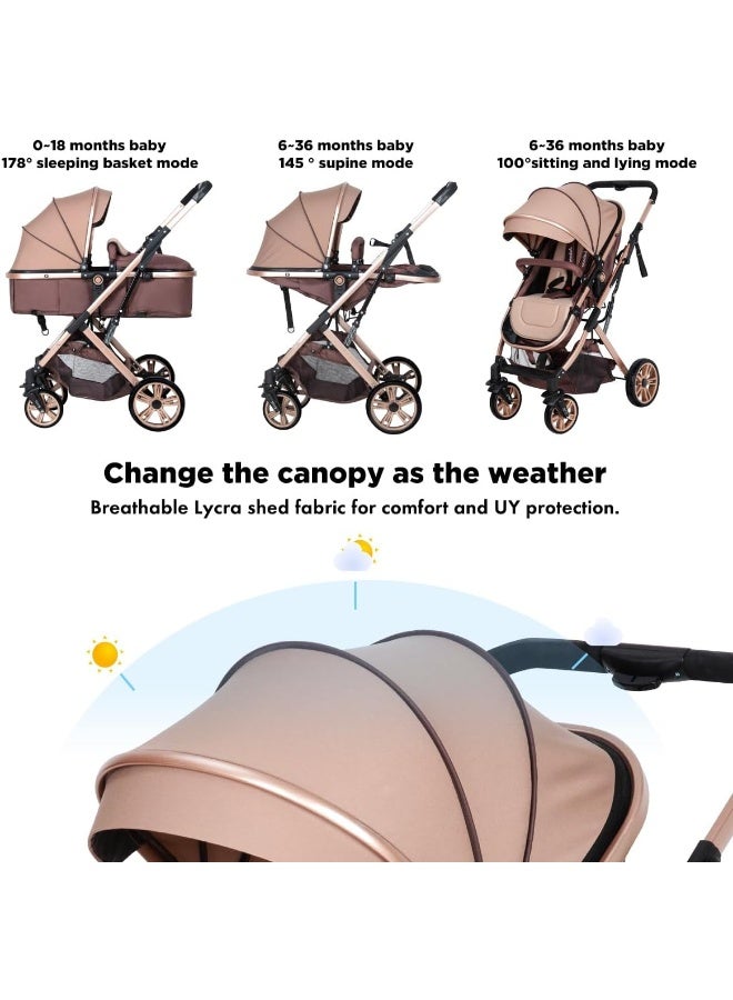 PEARLOVE Baby Stroller Newborn Reversible Bassinet Pram, Foldable Pushchair with Adjustable Canopy - Image 2