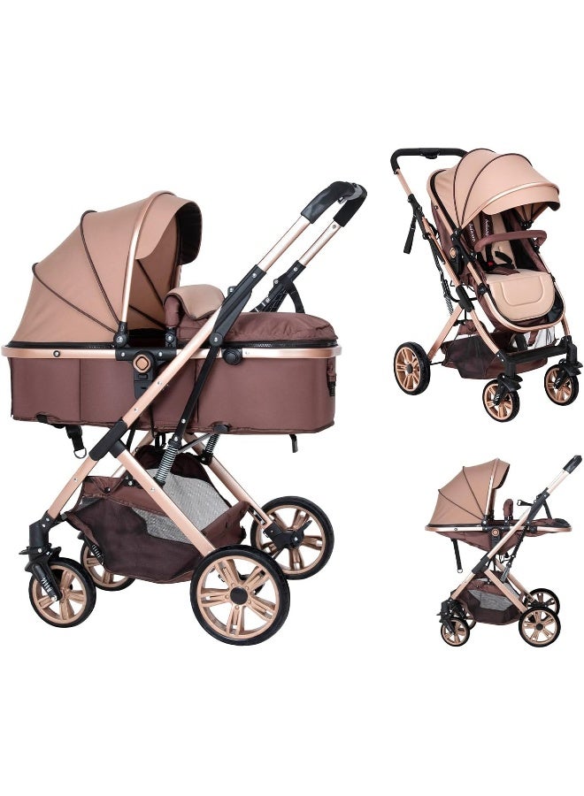 PEARLOVE Baby Stroller Newborn Reversible Bassinet Pram, Foldable Pushchair with Adjustable Canopy - Image 1