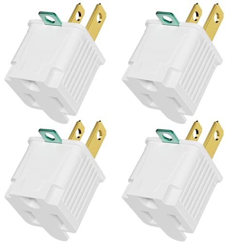 PLUGTUL 2 Prong to 3 Prong Outlet Adapter Polarized Grounded Outlet Converter Wall Outlet Plug for Household Workshops ETL Listed 4Pack White