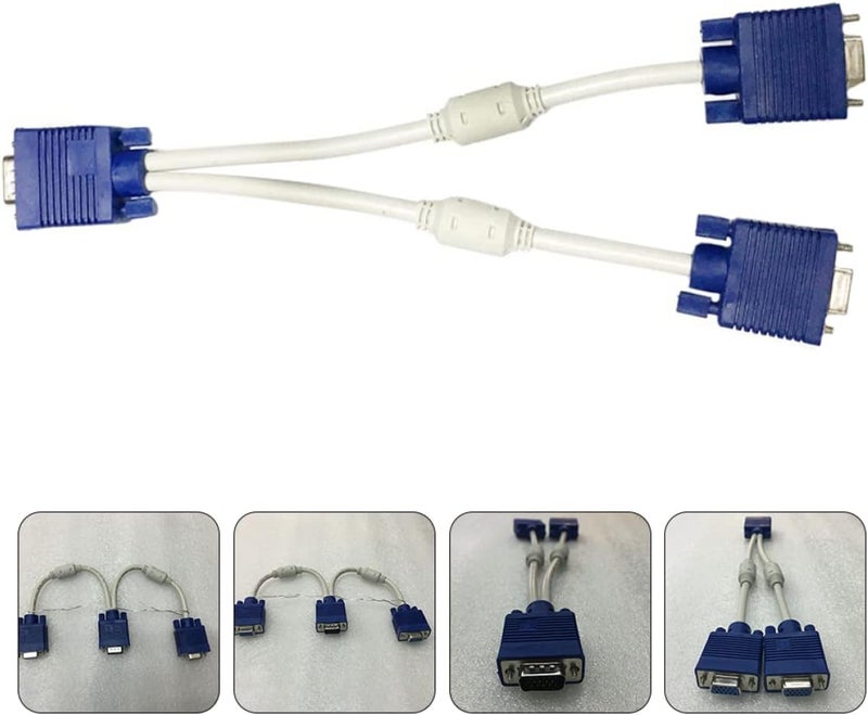 2 قطعة محول مقسم VGA من ذكر إلى أنثى مزدوجة محول فيديو VGA لكابل شاشة العرض المرئي لعرض المرآة أداء مستقر وموثوق استخدام مرن - Image 2