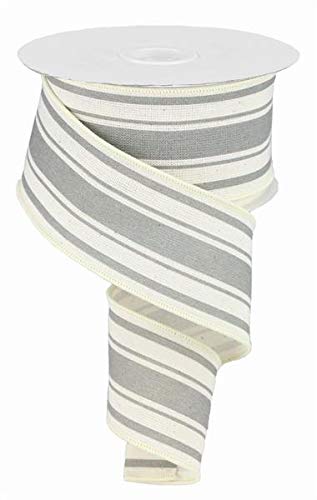 Craig Bachman Craig Bachman Cotton Wired Edge Striped Ribbon  25 Inch x 10 Yard Ivory Cool Grey  Holidays  Special Occasions