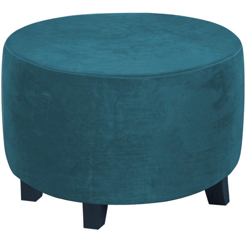 HVERSAILTEX Round Ottoman Slipcover Ottoman Covers Slipcover Footstool Protector Covers Storage Stool Ottoman Covers Stretch with Elastic Bottom Feature Real Velvet Plush Fabric XLarge Deep Teal