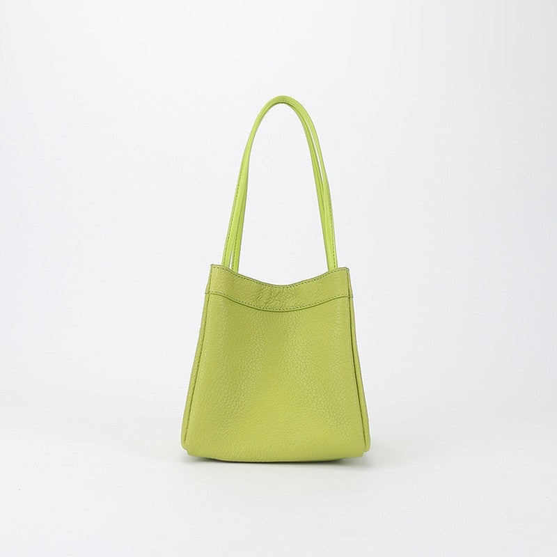Niche Design Portable Vegetable Basket Large Capacity Commuter Tote Bag Genuine Leather Shoulder Wings Women'S Bag - Image 1