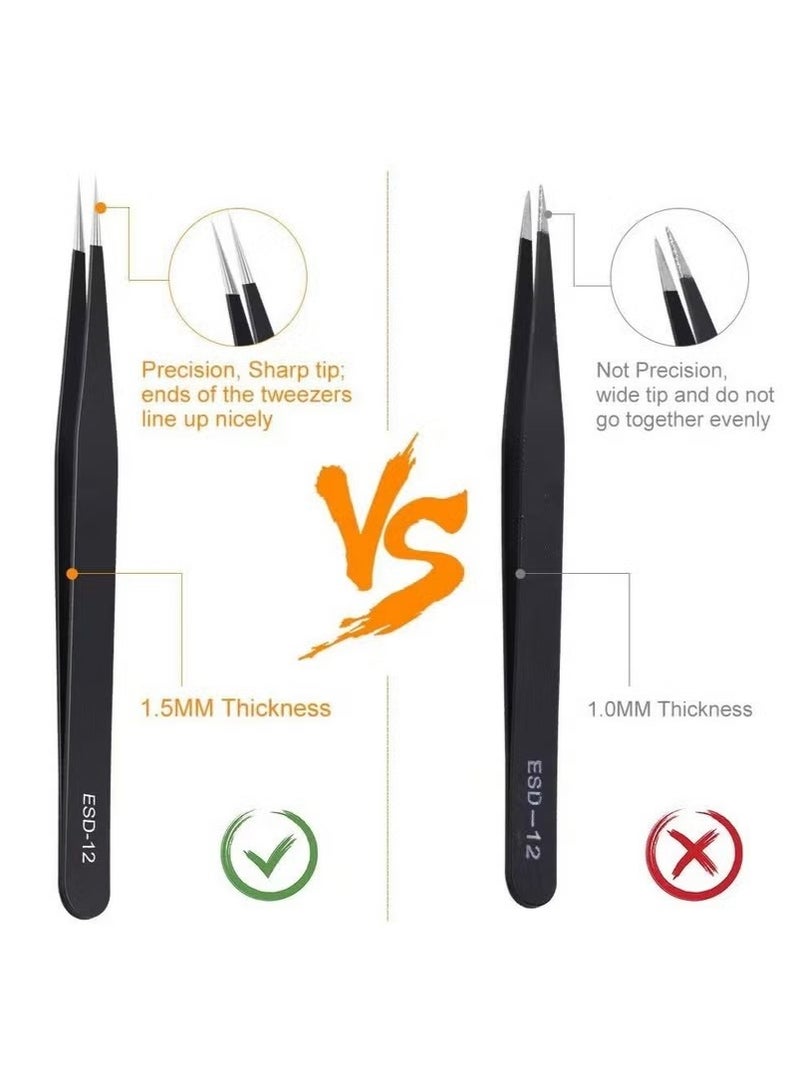 Generic Set of 6 Precision Tweezers, Upgraded Anti-Static Stainless Steel Curved Tweezers for Electronics, Lab Work, Jewelry Making, Crafting, Soldering, Bird's Nest Picking, Nail Art (Black) - Image 5