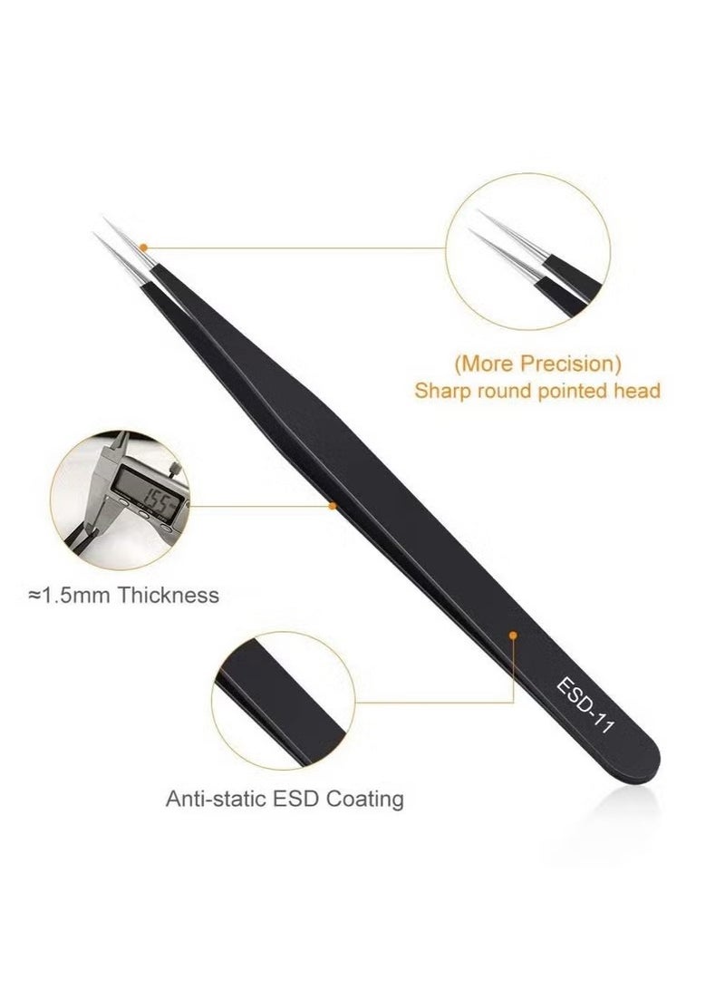 Generic Set of 6 Precision Tweezers, Upgraded Anti-Static Stainless Steel Curved Tweezers for Electronics, Lab Work, Jewelry Making, Crafting, Soldering, Bird's Nest Picking, Nail Art (Black) - Image 4