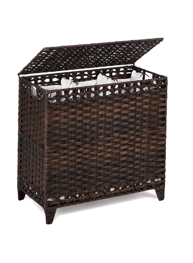 Hermina Laundry Hamper with 3 Removable Liner Bags; 132L Handwoven Rattan Laundry Basket with Lid & Heightened Feet; Clothes Hamper with Side Handles; Laundry Sorter with 3 Separate Sections (Brown) - Image 1