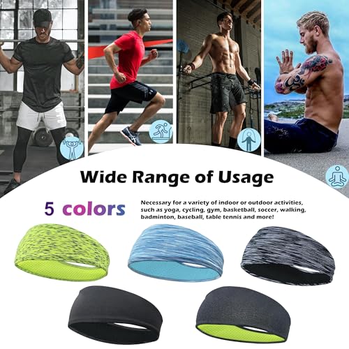 CellElection 5 Pack Sports Headband for Men, Thin Breathable Design, Reused & Washed Mens Headband Sweat Bands for Running Yoga Football Fitness Workout - Image 5