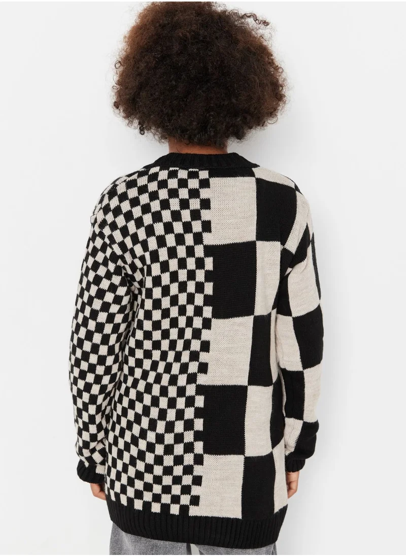 trendyol Kids Checked Button Cardigan