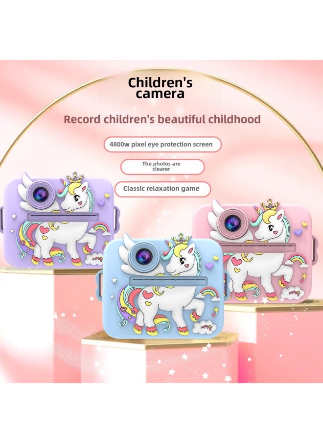 Generic Private Model Of The Children's Camera A Shot Of Both Cartoon Digital High-definition Color Printing Camera-Color:Blue Unicorn  Blue + 32g Memory Card + Exquisite Packaging  - Image 2